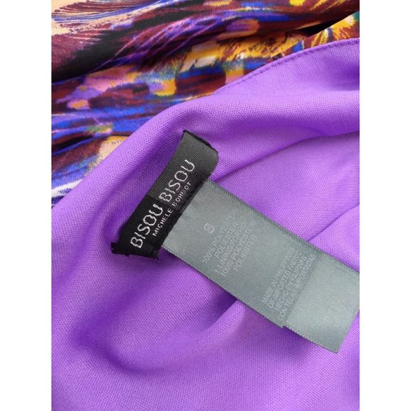 Bisou Bisou One shoulder boho tie dye style maxi flow lined dress w/belt US 8 - Picture 7 of 15